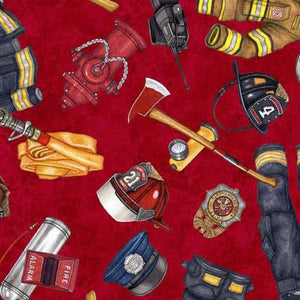 Qt Fabrics American Heroes Everything Firefighter Red  30681-R