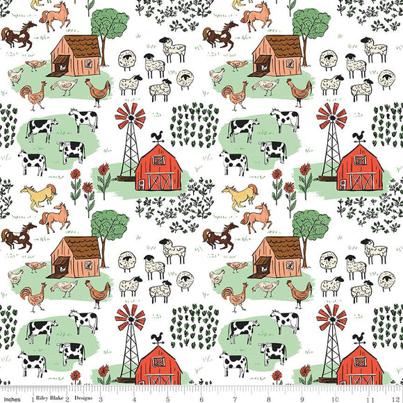 Riley Blake Designs Farm Livin Main  White  C15180-WHITE