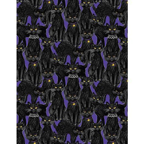 Wilmington Prints Meow-Gical Night Packed Cats Purple  3008-96475-695