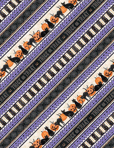 Wilmington Prints Meow-Gical Ticking Stripe Purple  Cream  3008-96479-692